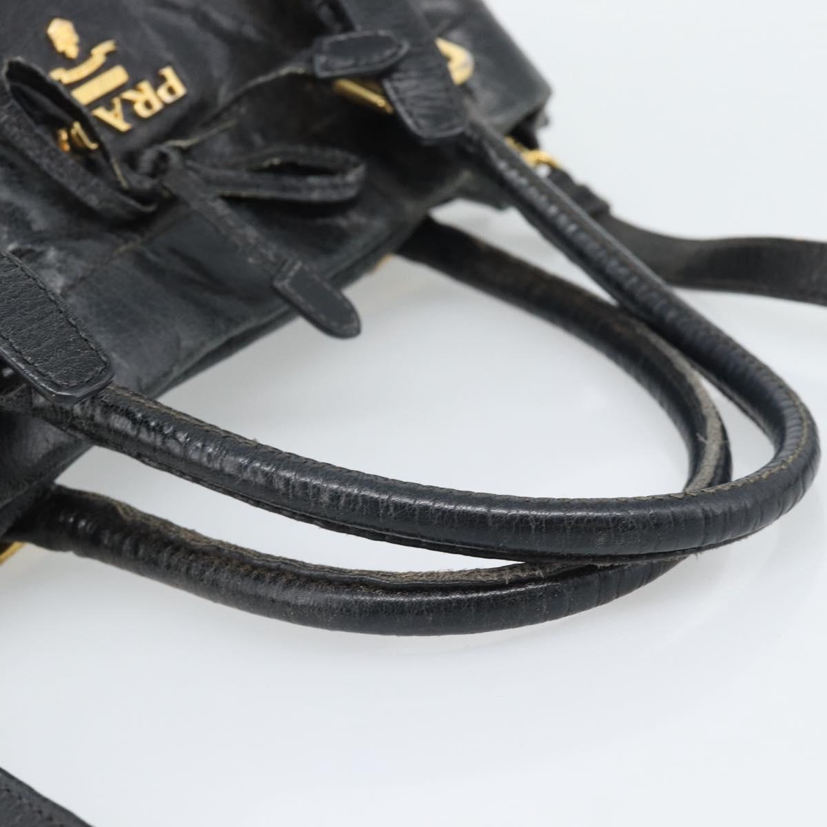 PRADA Hand Bag Leather 2way Black Gold Auth bs34775