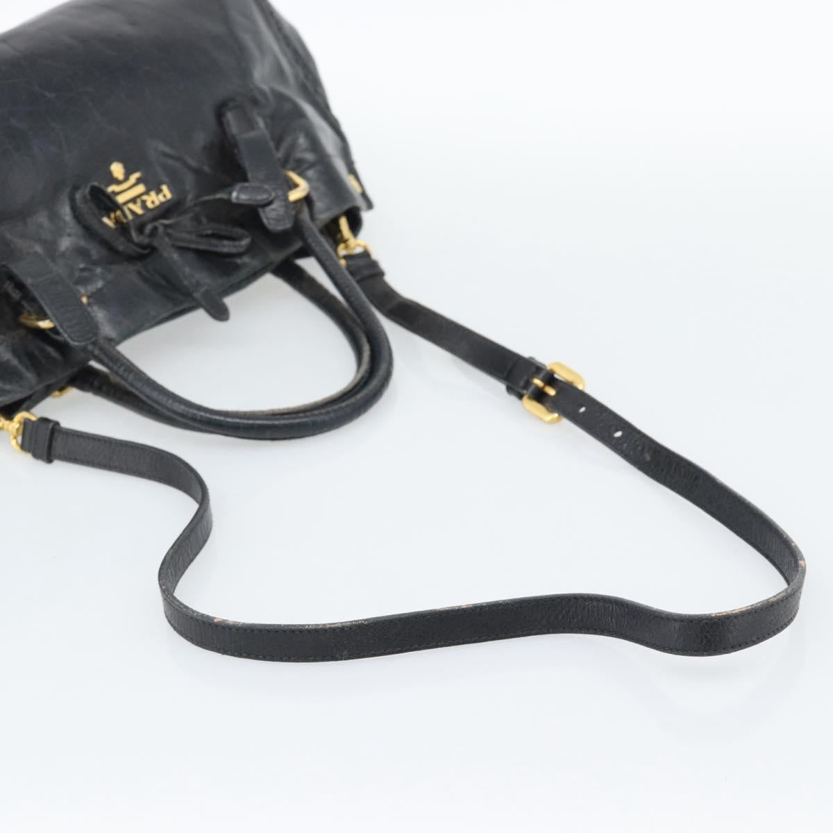 PRADA Hand Bag Leather 2way Black Gold Auth bs34775