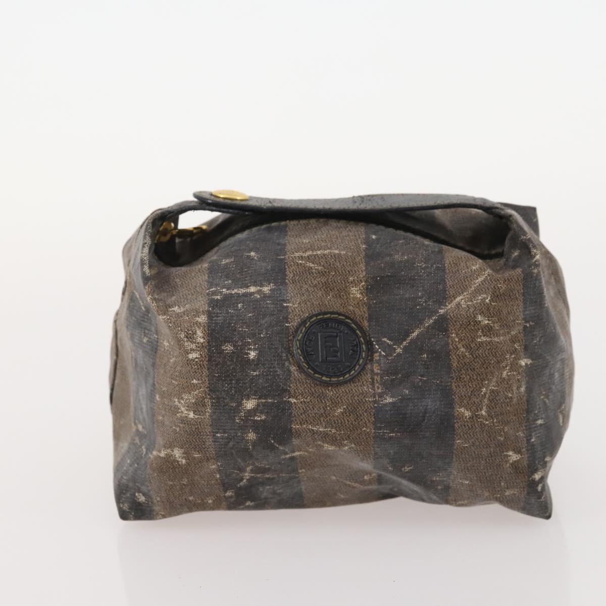 FENDI Pecan Canvas Bag PVC Coated Canvas 2 Set Gray Black Brown Auth bs34778