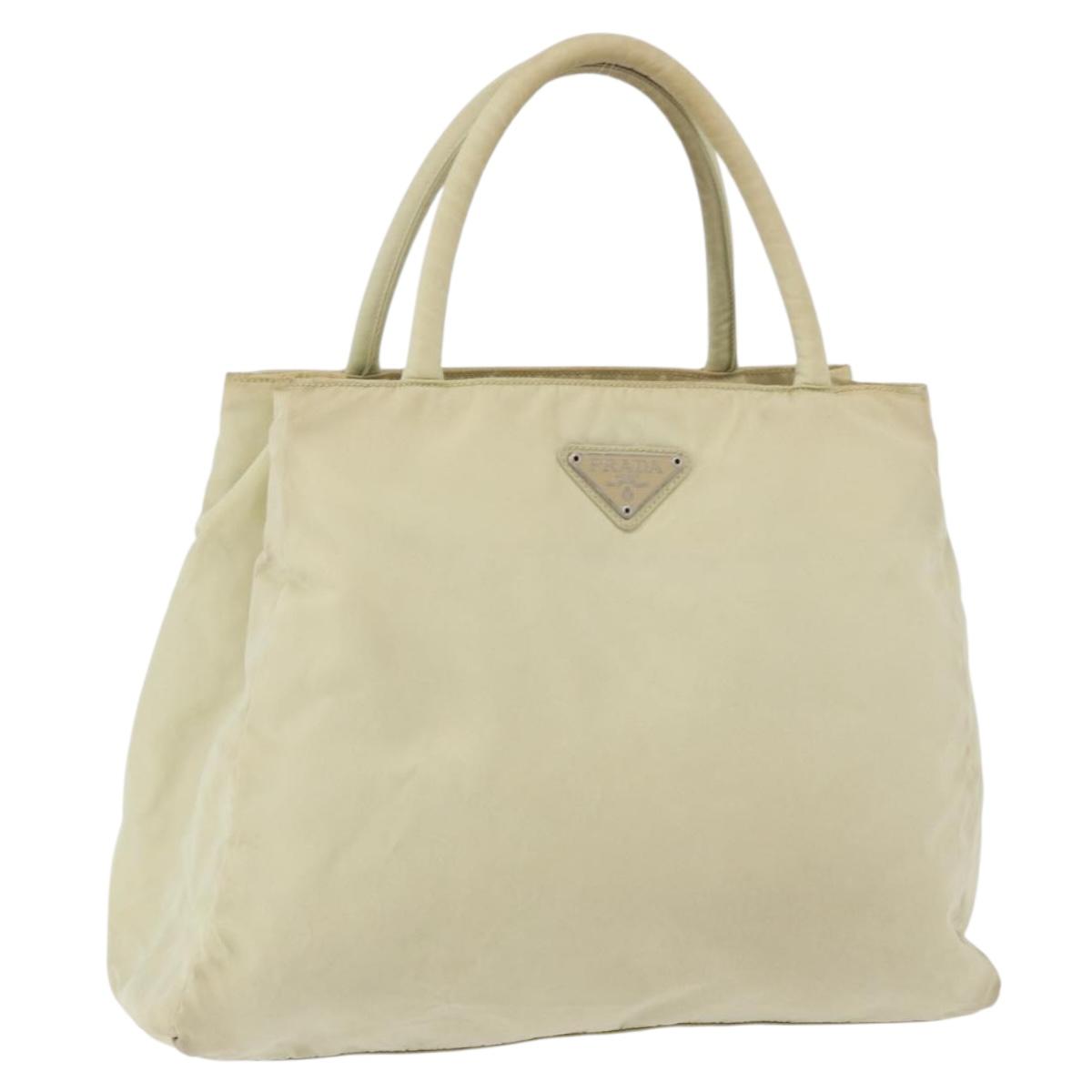 PRADA Hand Bag Nylon Beige Silver Auth bs34795