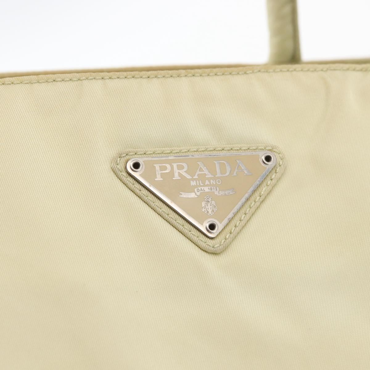 PRADA Hand Bag Nylon Beige Silver Auth bs34795
