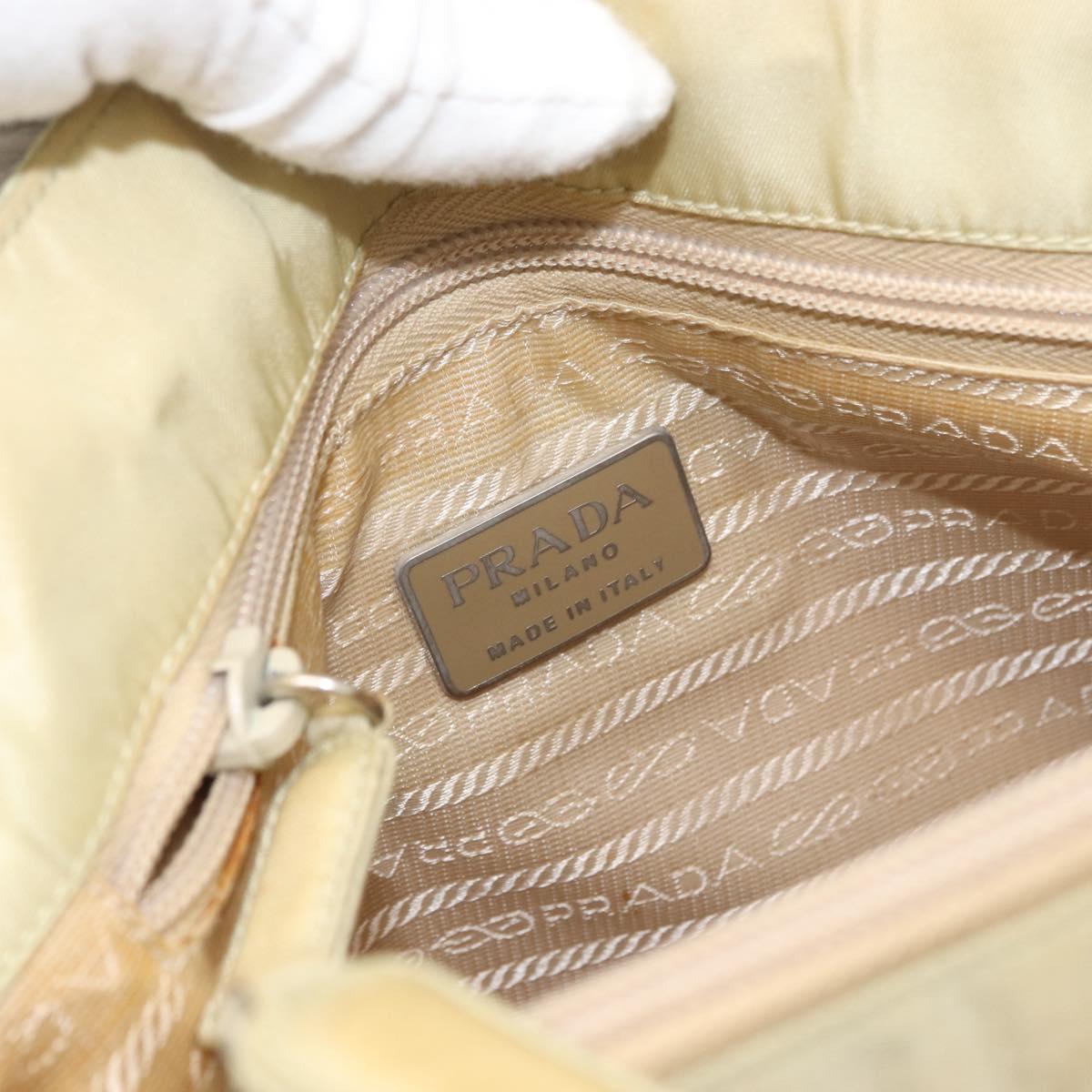 PRADA Hand Bag Nylon Beige Silver Auth bs34795