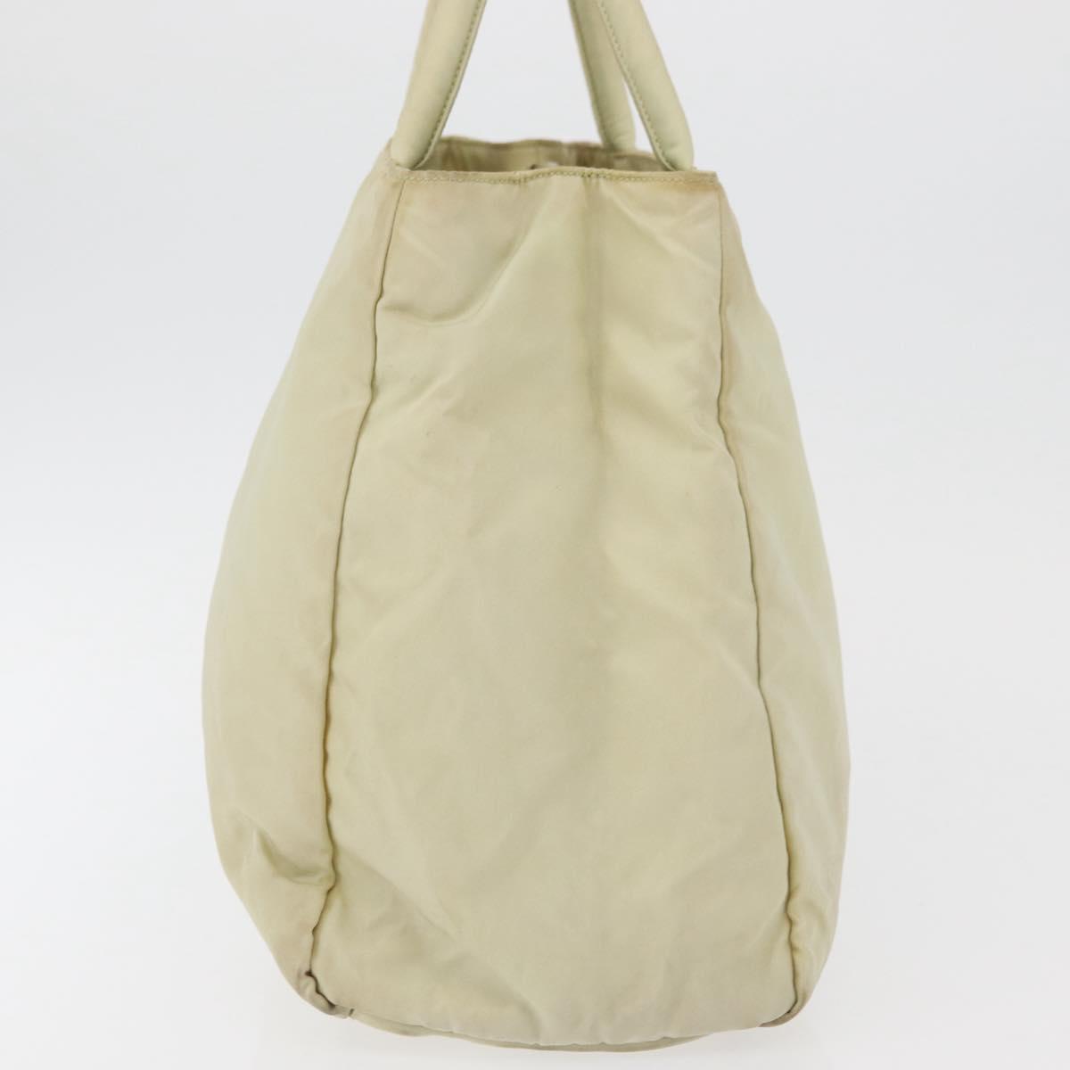 PRADA Hand Bag Nylon Beige Silver Auth bs34795