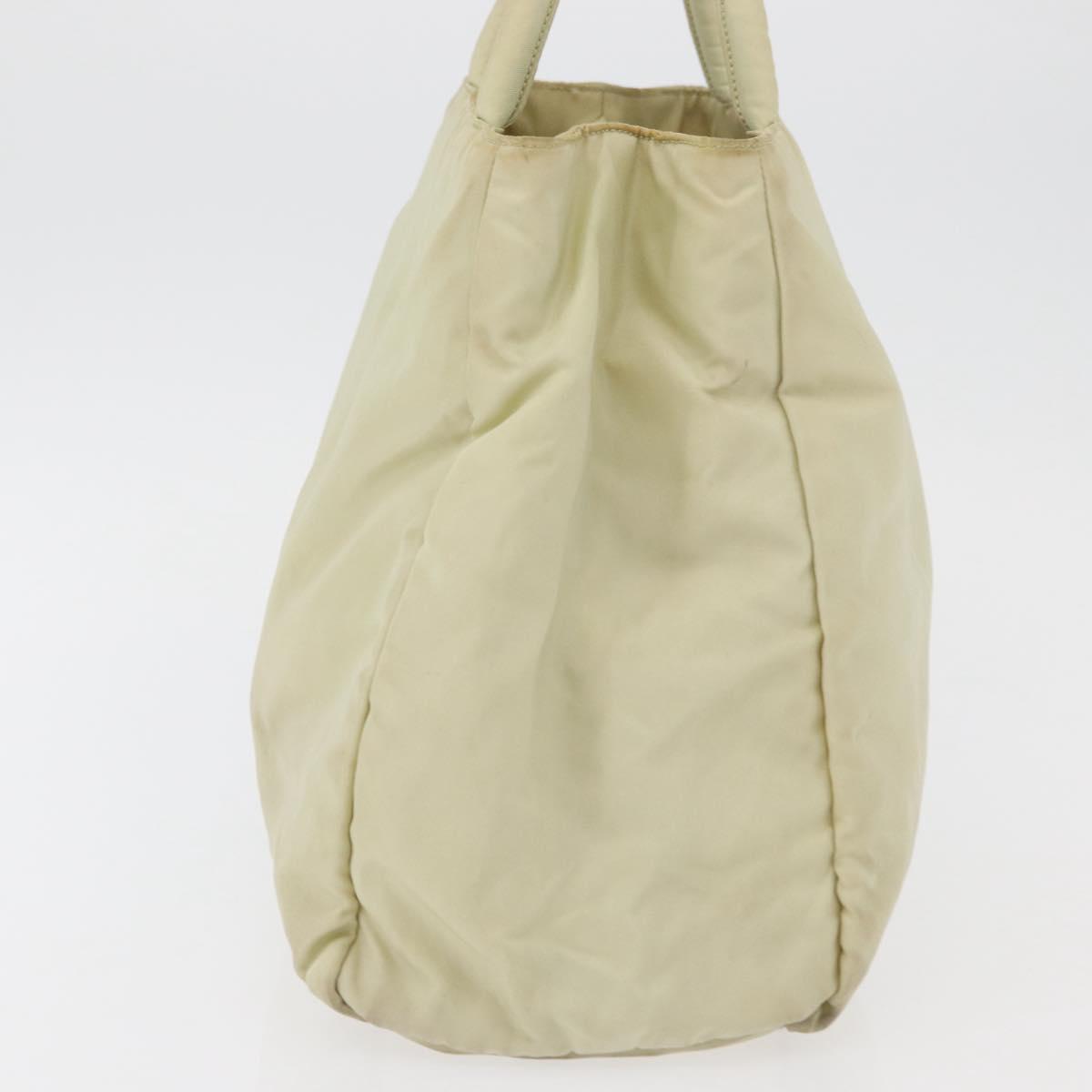 PRADA Hand Bag Nylon Beige Silver Auth bs34795