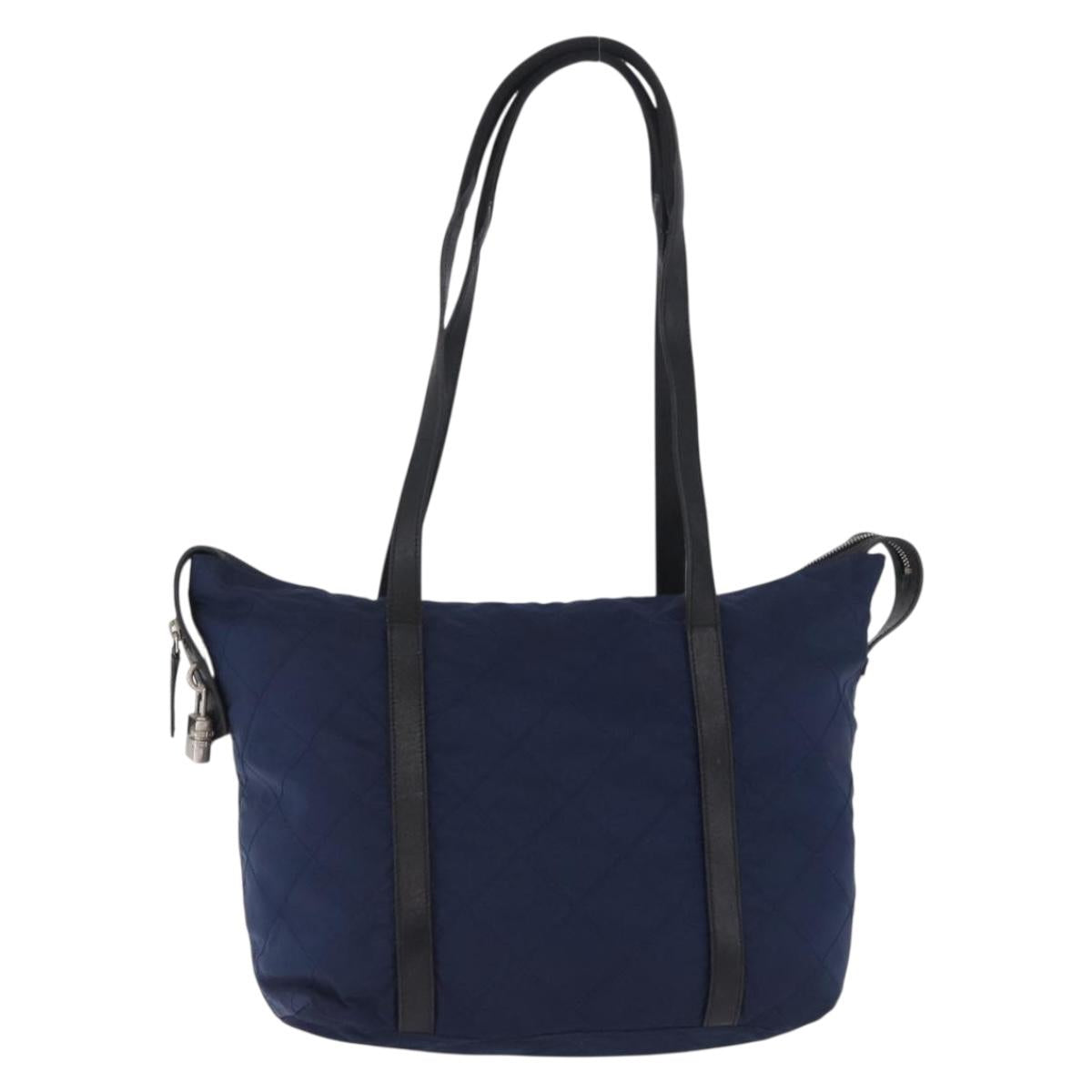 PRADA Tote Bag Nylon Navy Silver Auth bs34796