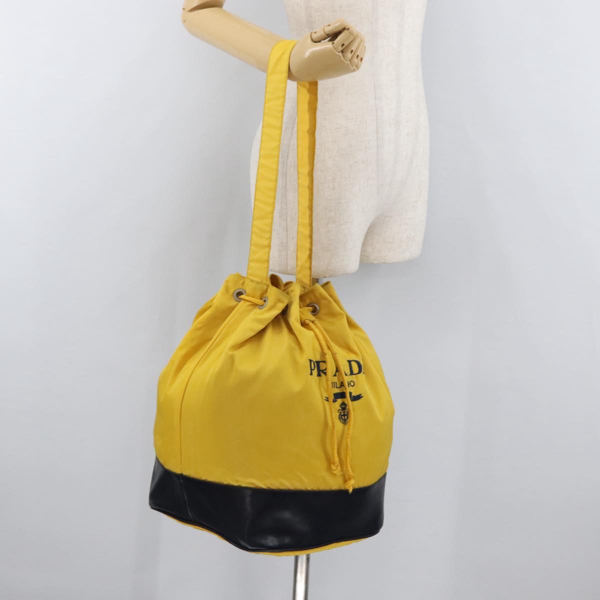 PRADA Shoulder Bag Nylon Yellow Silver Auth bs34799A