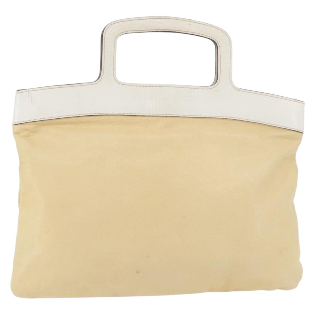 Miu Miu Hand Bag Leather Beige Silver Auth bs34801