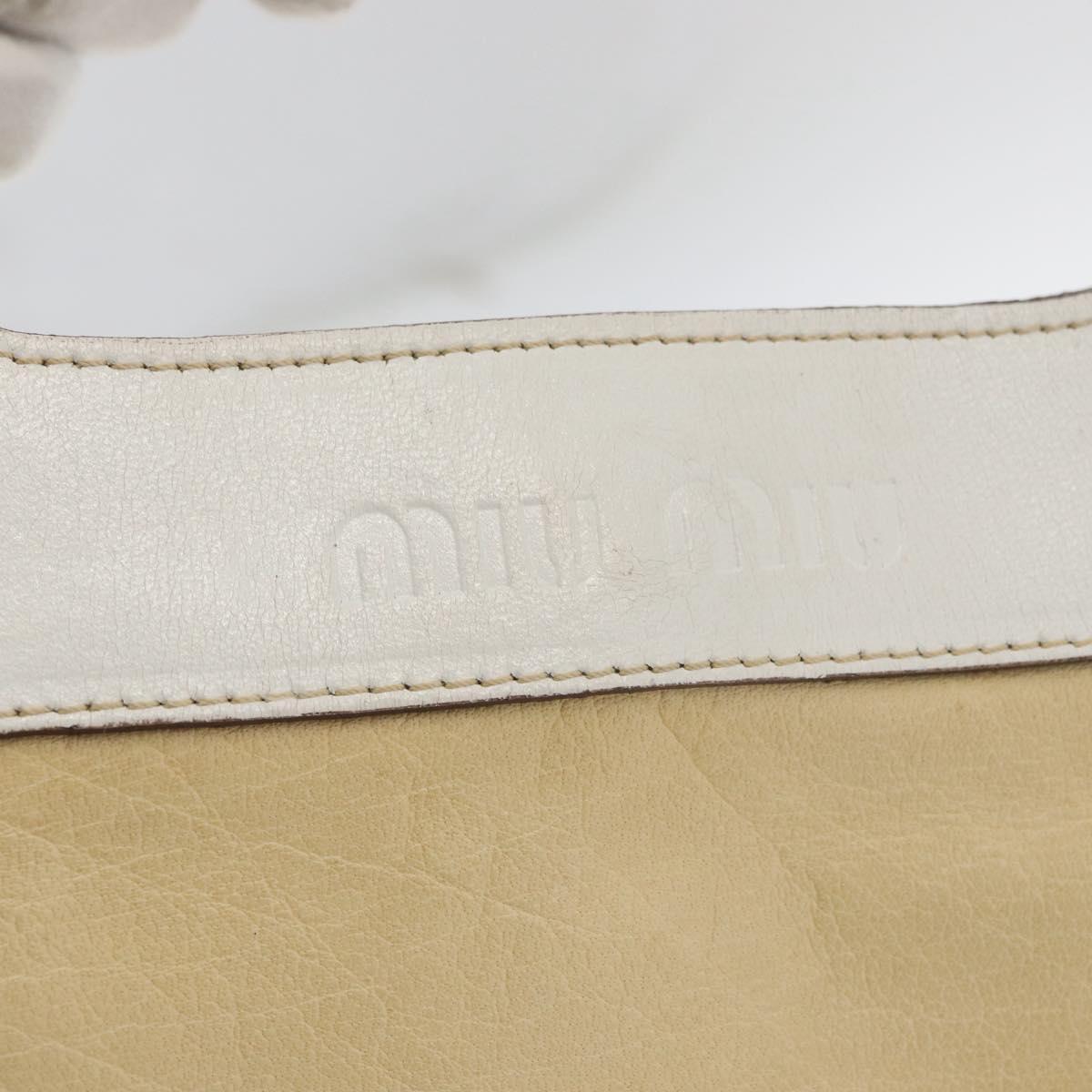 Miu Miu Hand Bag Leather Beige Silver Auth bs34801