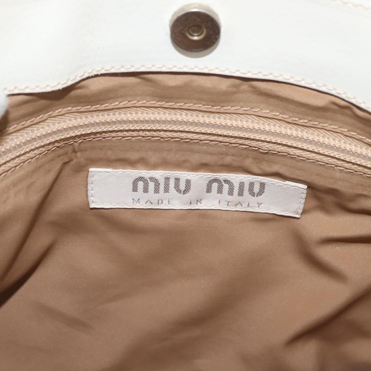 Miu Miu Hand Bag Leather Beige Silver Auth bs34801