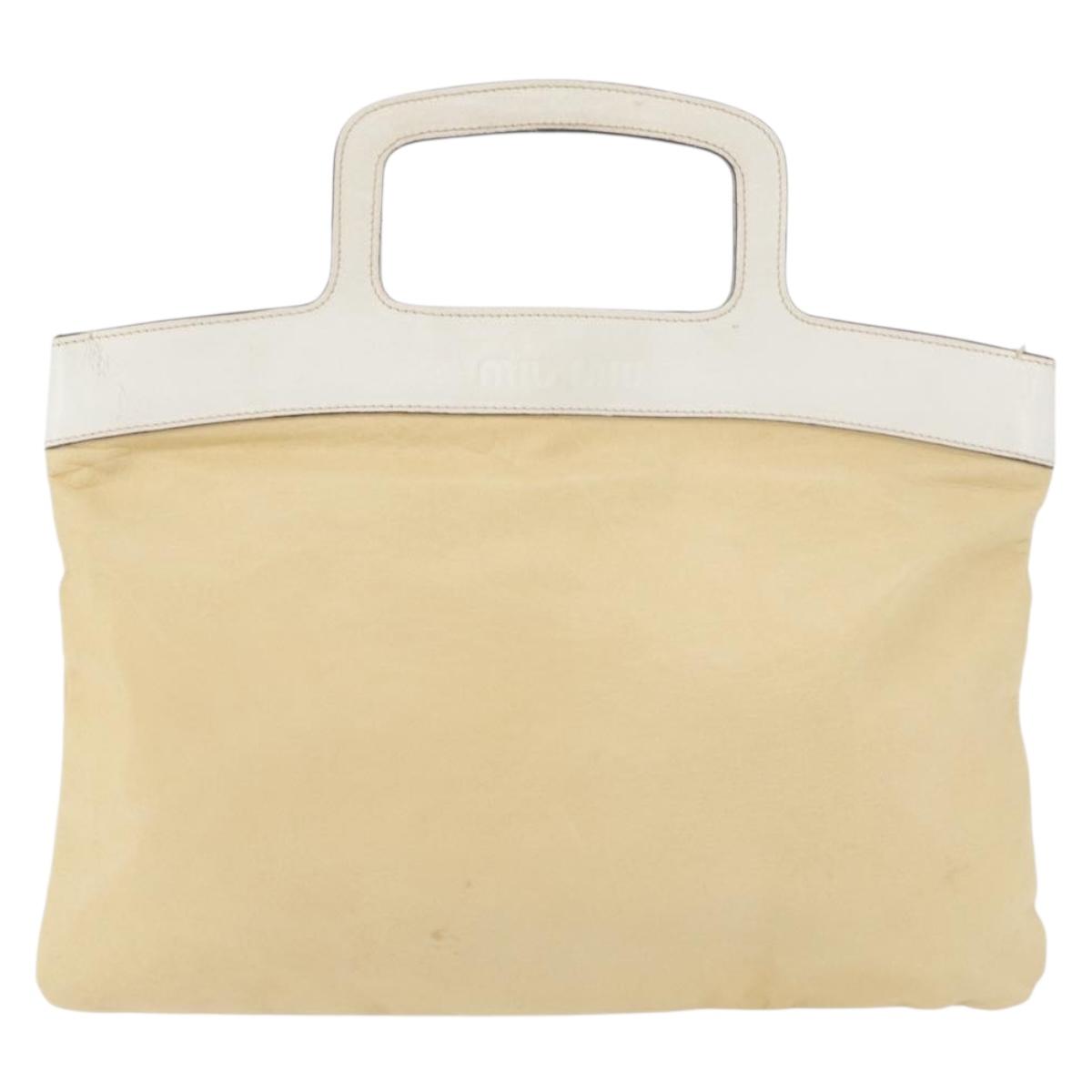 Miu Miu Hand Bag Leather Beige Silver Auth bs34801