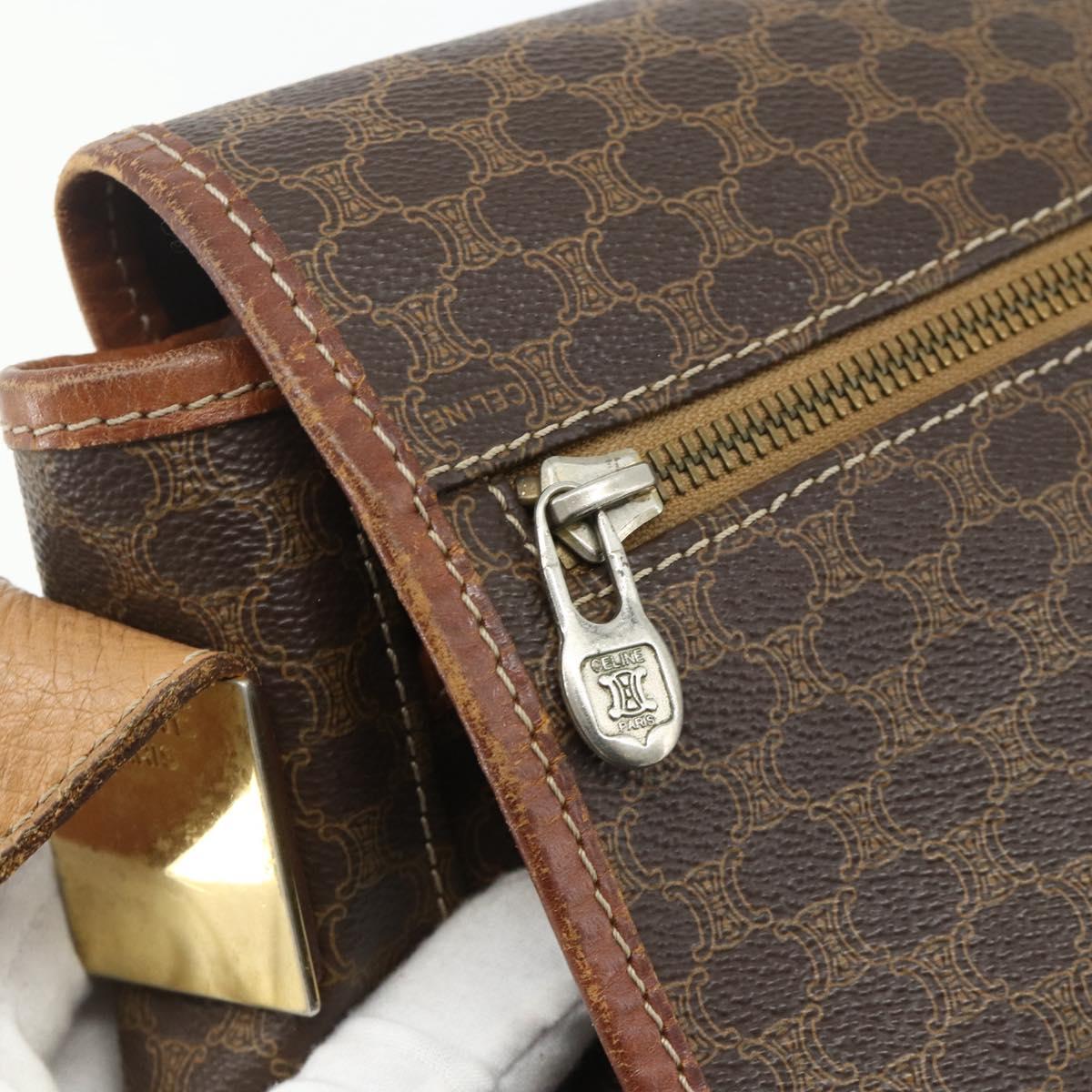 CELINE Macadam Canvas Shoulder Bag PVC Leather Brown Gold Auth bs34803