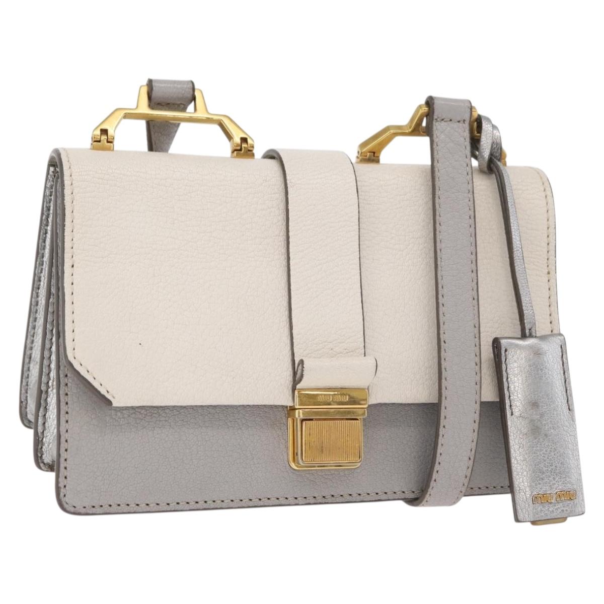 Miu Miu Shoulder Bag Leather Gray Gold Auth bs34805A