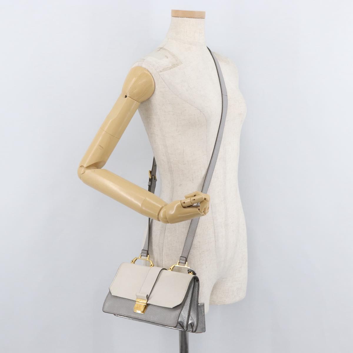 Miu Miu Shoulder Bag Leather Gray Gold Auth bs34805A
