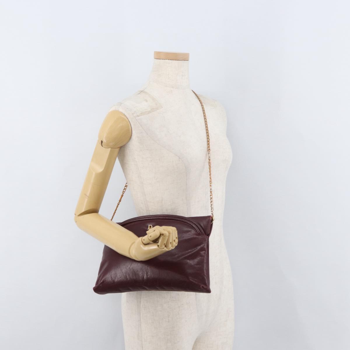 Christian Dior Chain Shoulder Bag Leather Bordeaux Gold Auth bs34808