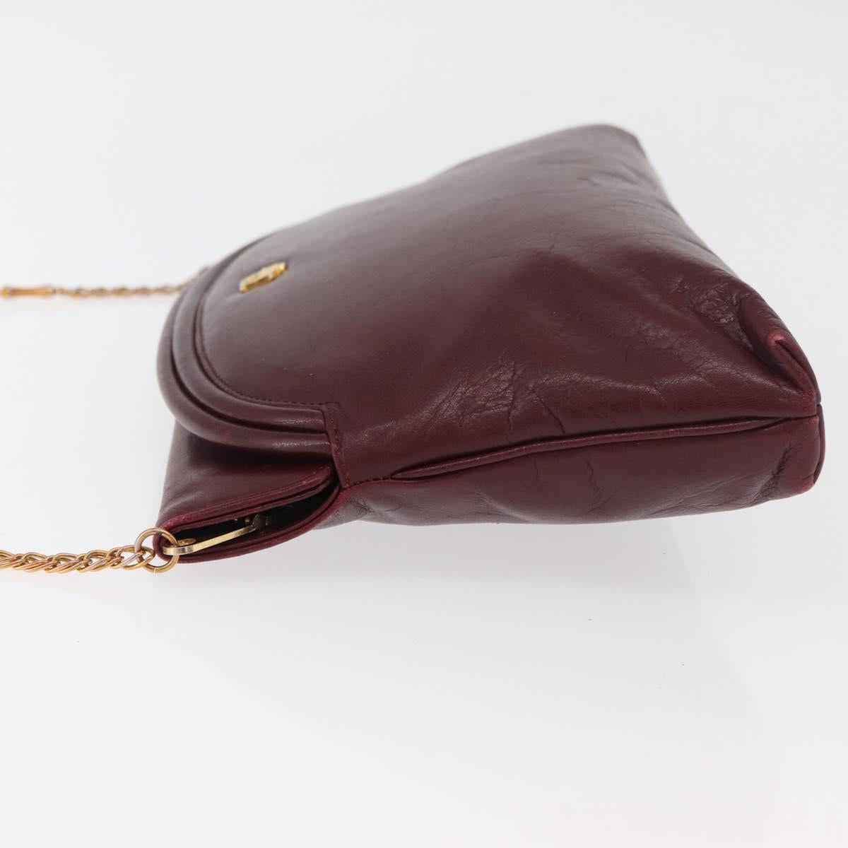 Christian Dior Chain Shoulder Bag Leather Bordeaux Gold Auth bs34808