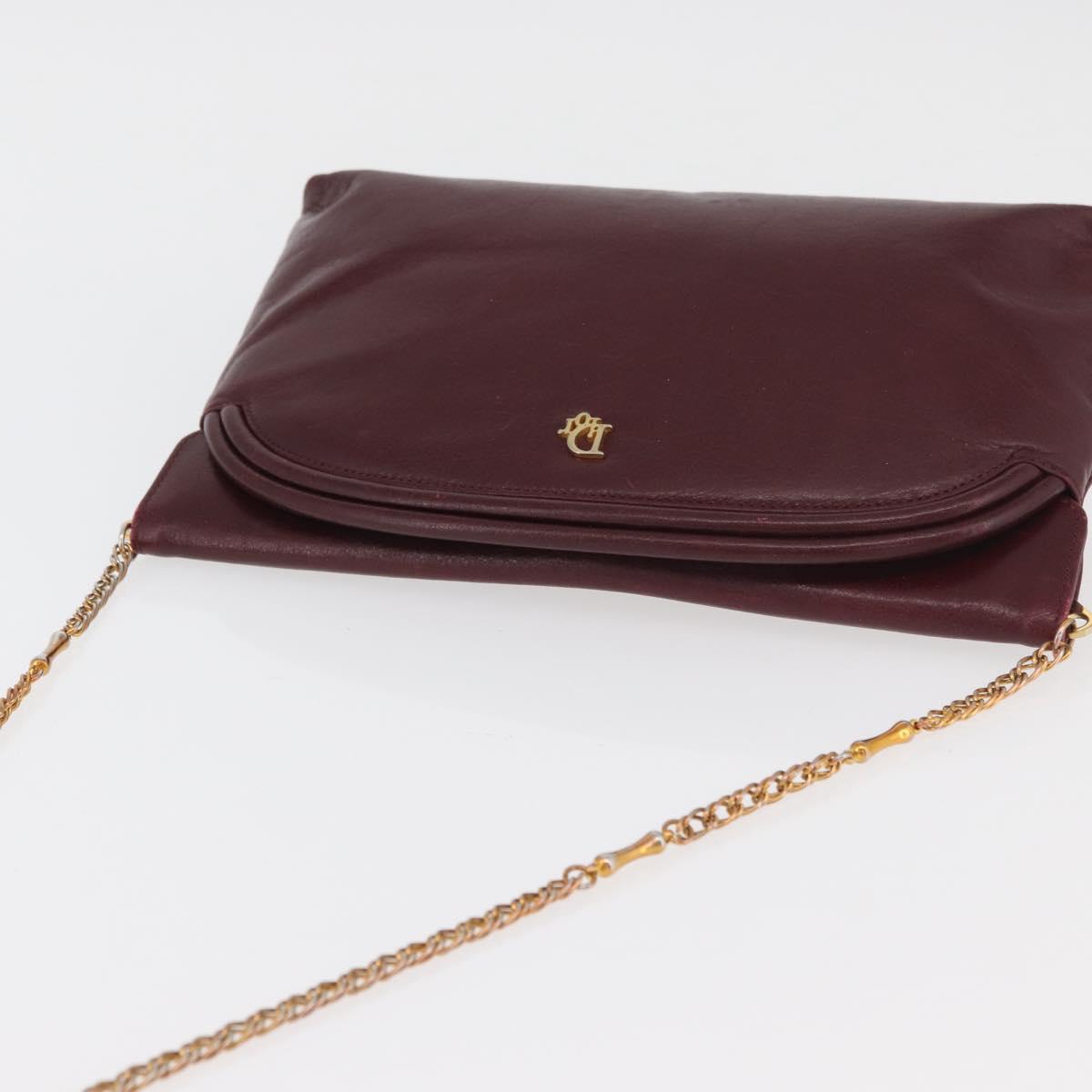 Christian Dior Chain Shoulder Bag Leather Bordeaux Gold Auth bs34808