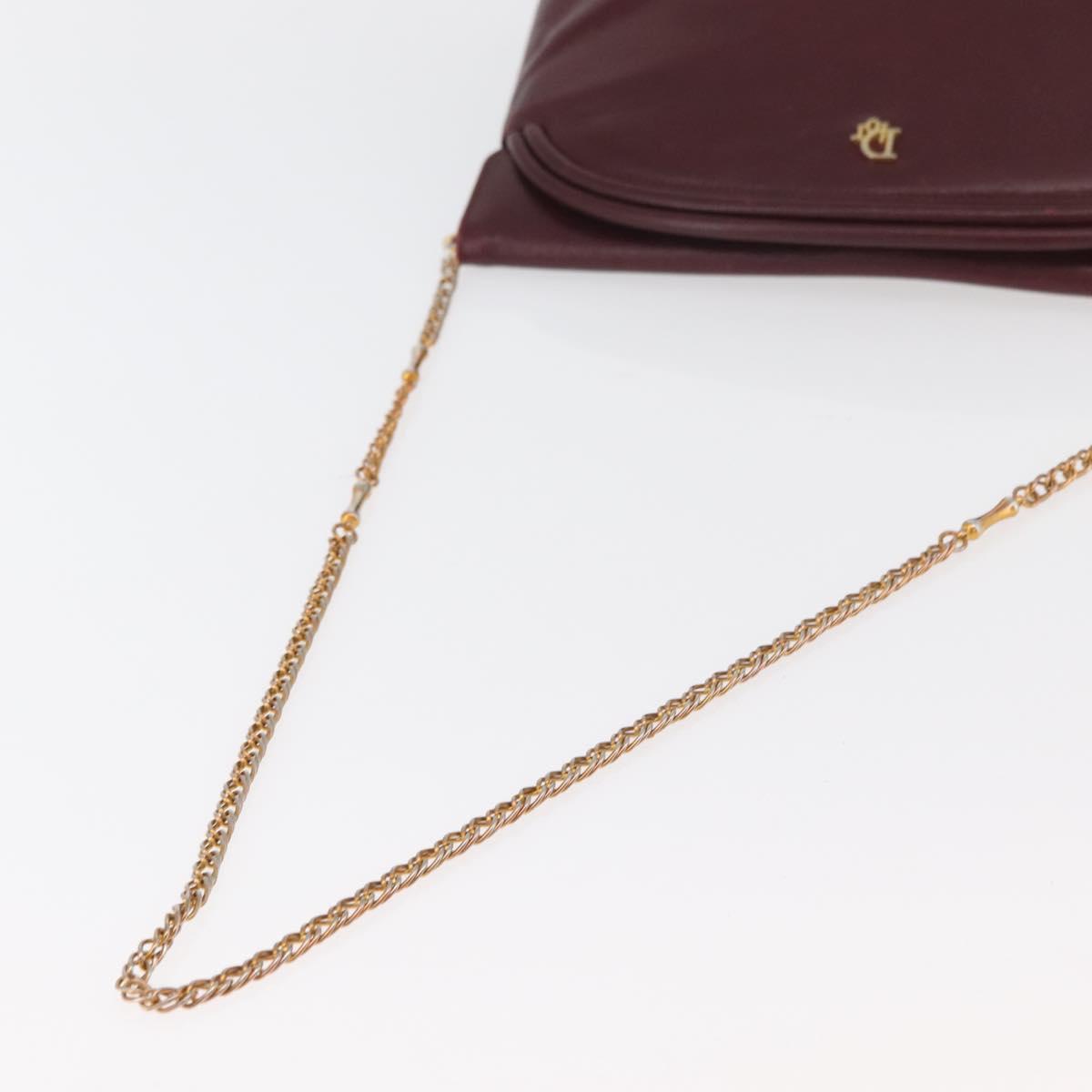 Christian Dior Chain Shoulder Bag Leather Bordeaux Gold Auth bs34808