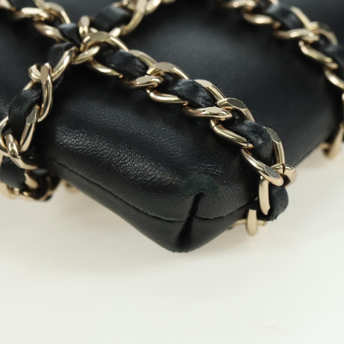 CHANEL Chain Shoulder Pouch Leather Black Gold CC Auth bs34809V
