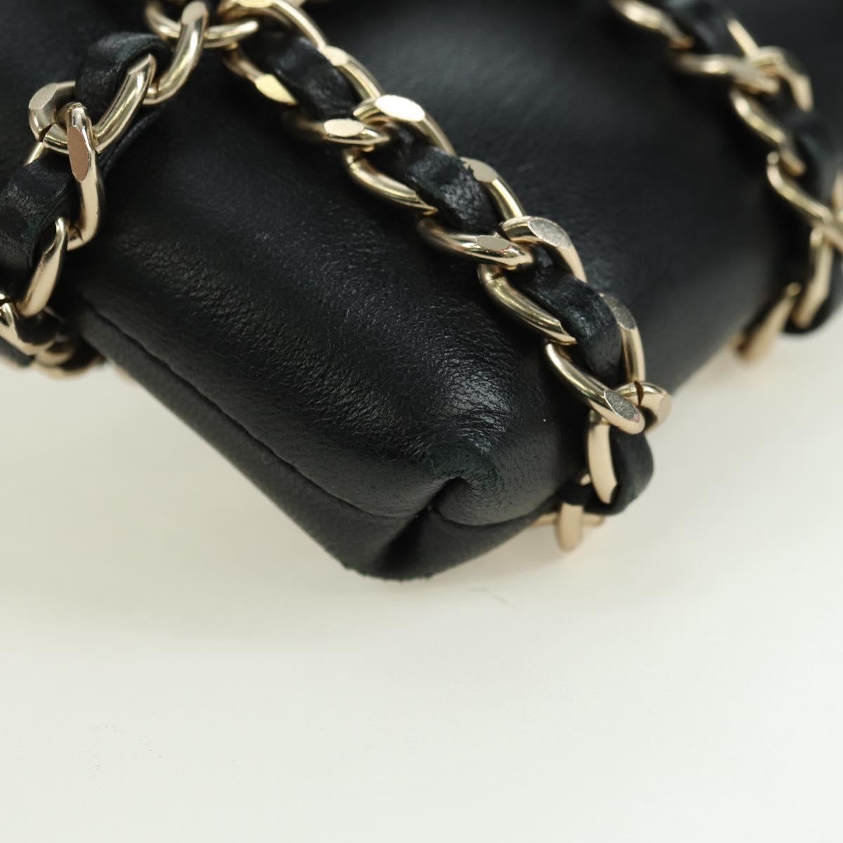CHANEL Chain Shoulder Pouch Leather Black Gold CC Auth bs34809V