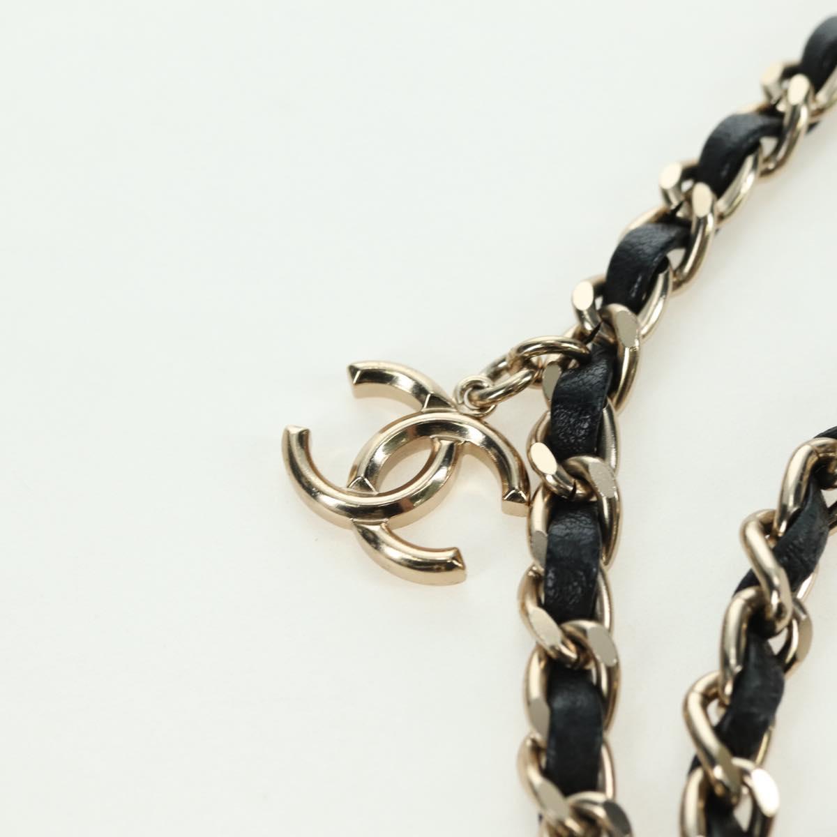 CHANEL Chain Shoulder Pouch Leather Black Gold CC Auth bs34809V