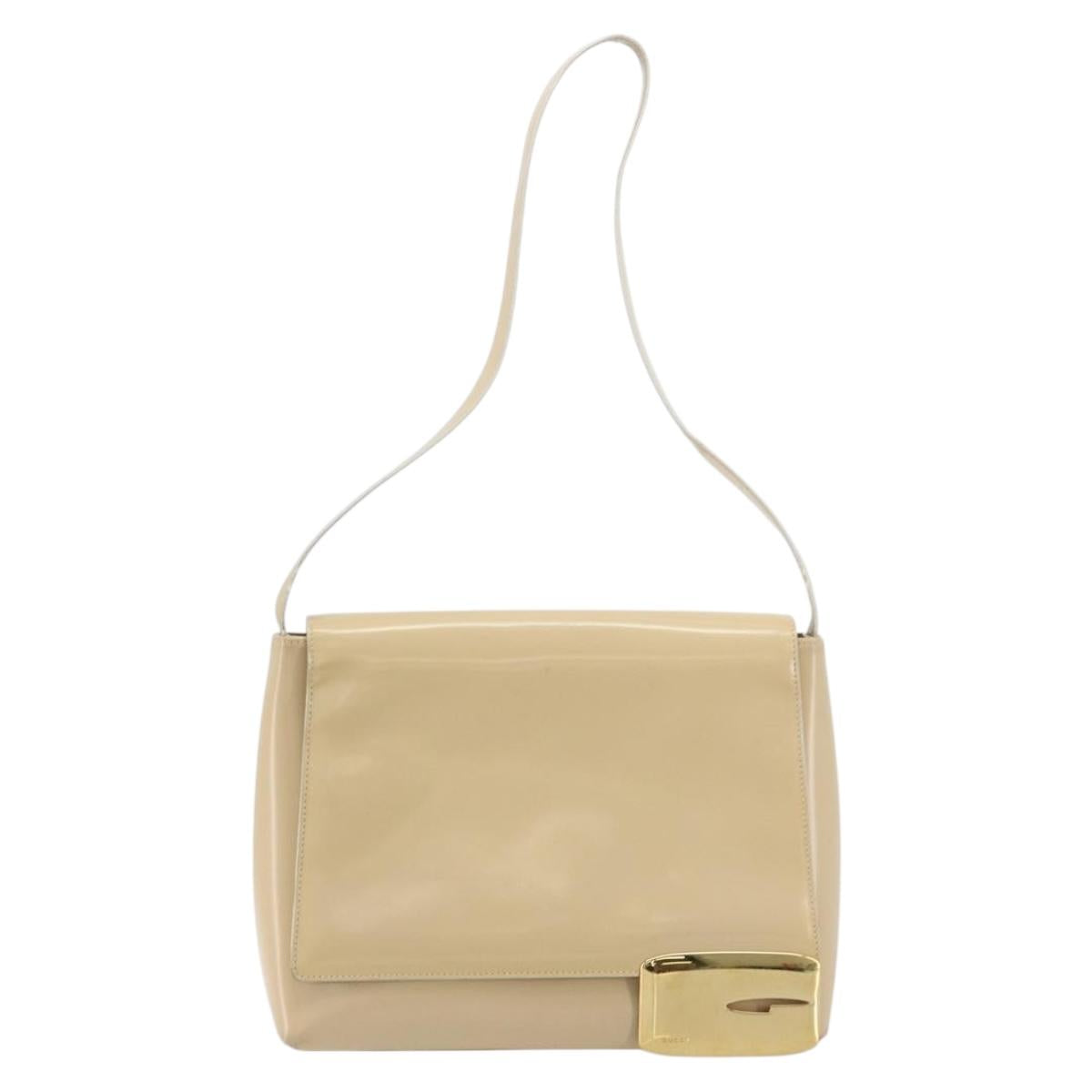 GUCCI Shoulder Bag Patent Leather Ivory Gold 001 3444 1812 Auth bs34812