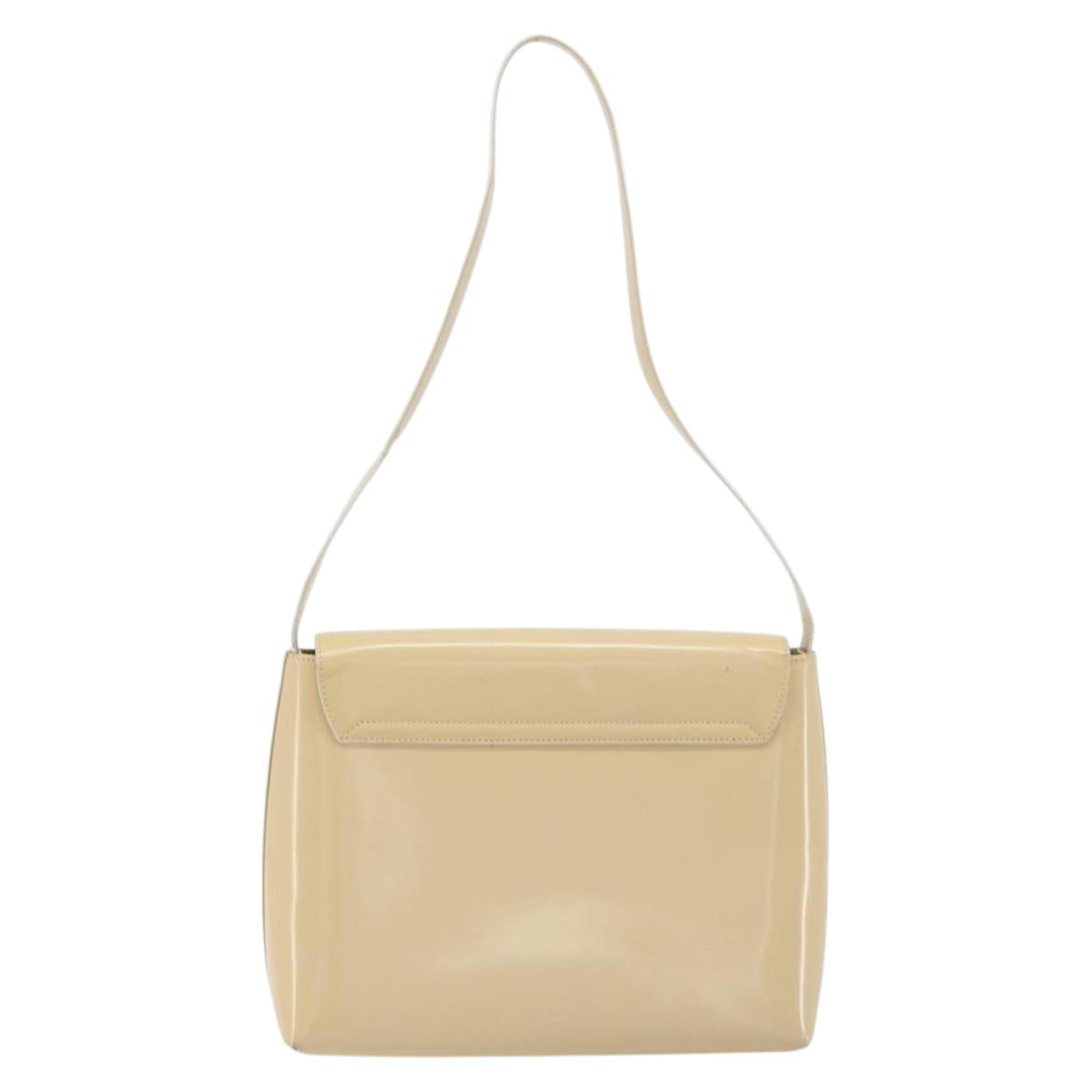 GUCCI Shoulder Bag Patent Leather Ivory Gold 001 3444 1812 Auth bs34812
