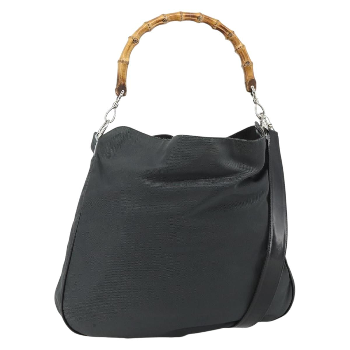 GUCCI Bamboo Shoulder Bag Nylon 2way Gray Silver 001 2123 1577 Auth bs34814
