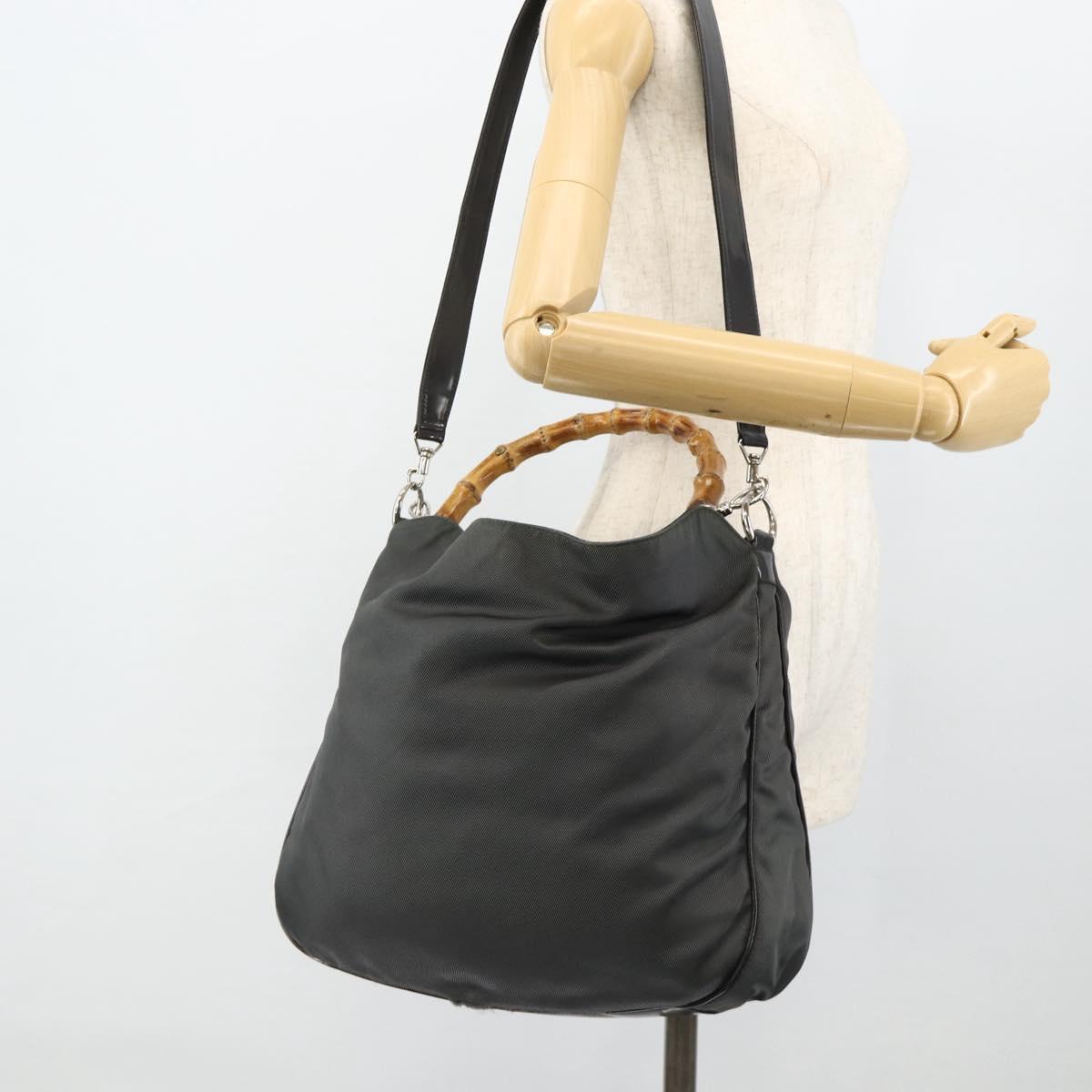 GUCCI Bamboo Shoulder Bag Nylon 2way Gray Silver 001 2123 1577 Auth bs34814