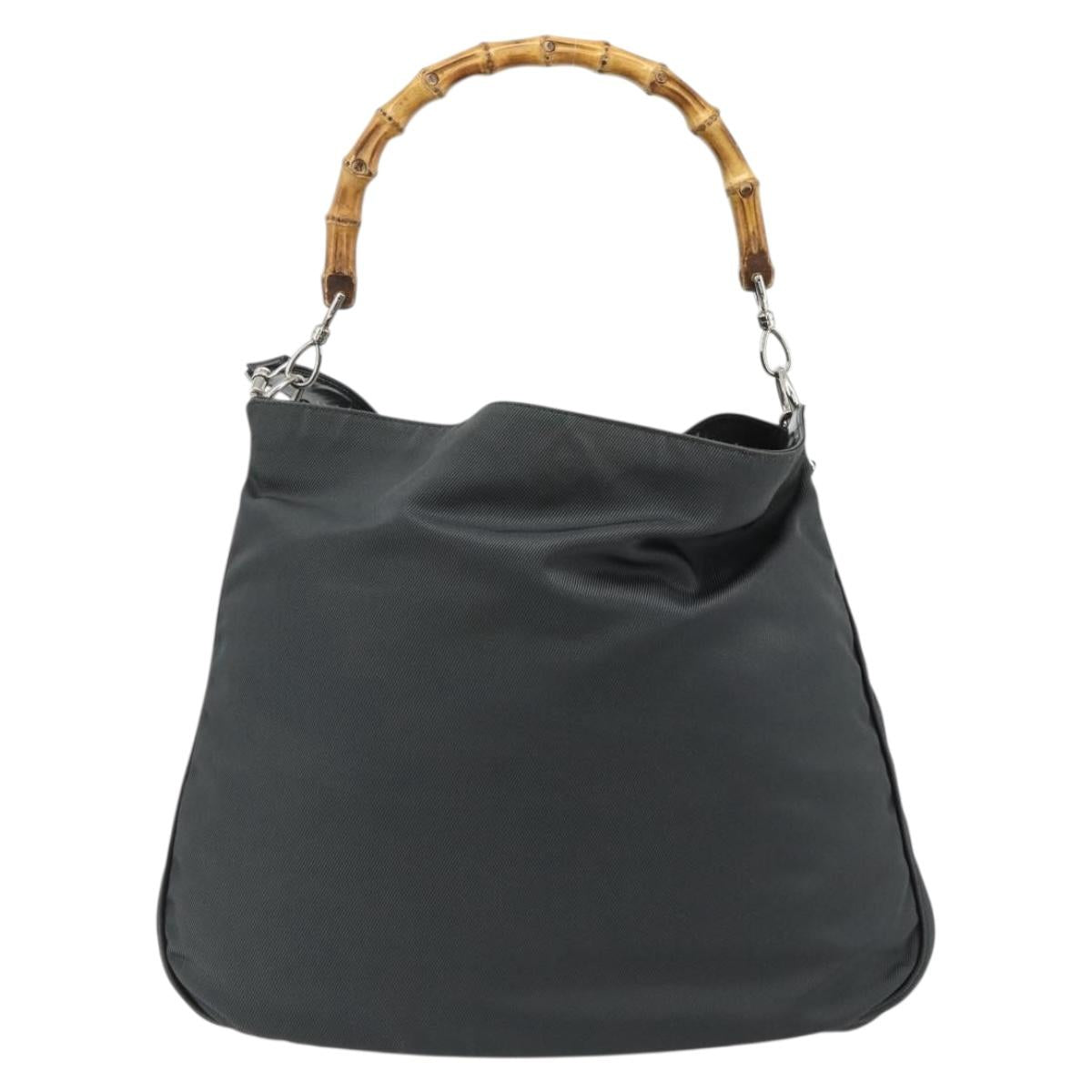 GUCCI Bamboo Shoulder Bag Nylon 2way Gray Silver 001 2123 1577 Auth bs34814