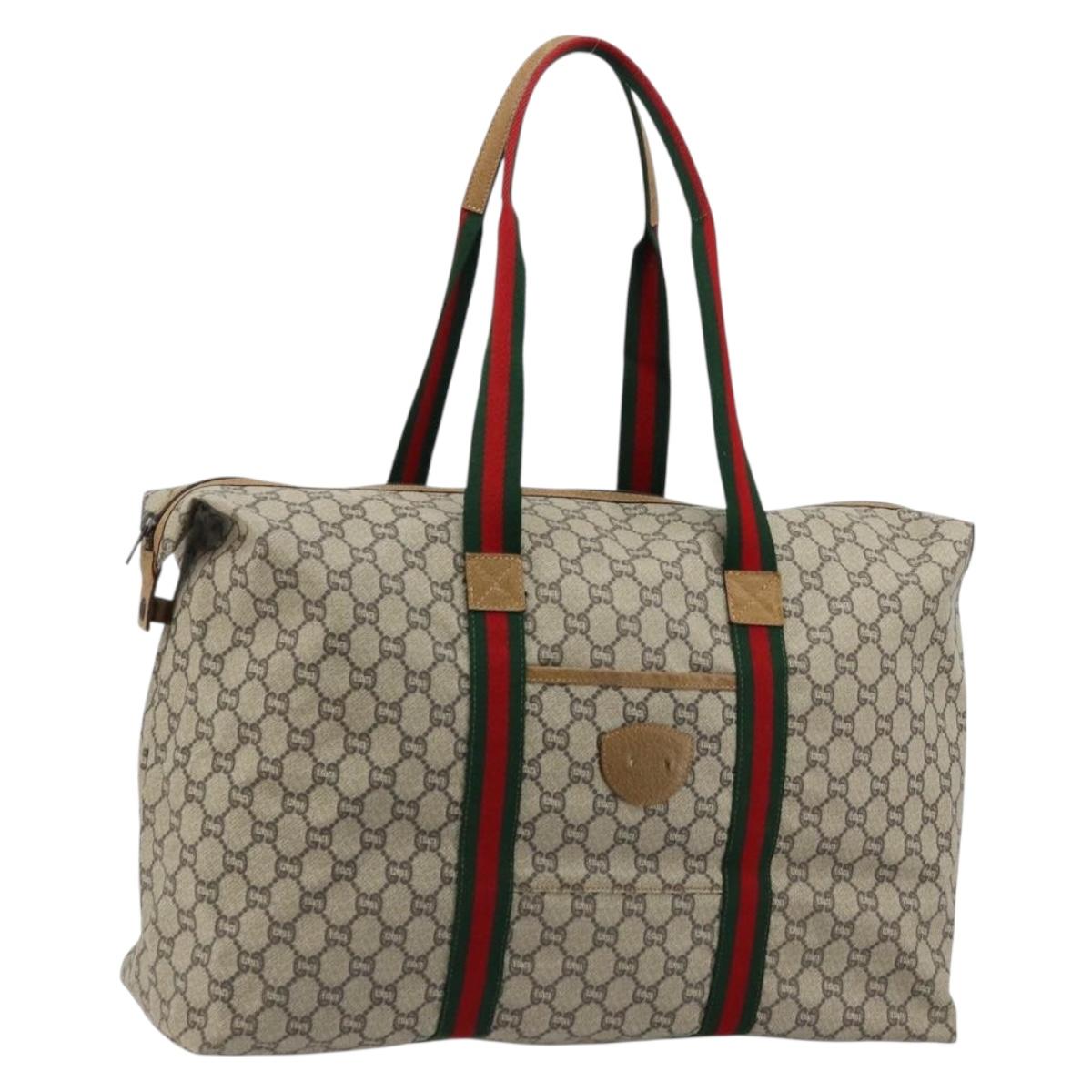 GUCCI GG Plus Supreme Web Sherry Line Tote Bag PVC Beige Gold Auth bs34820
