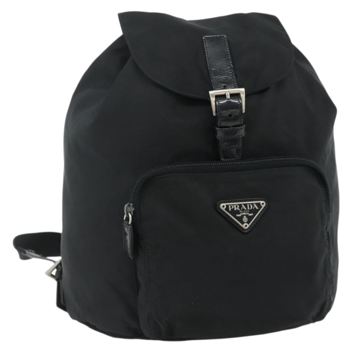 PRADA Backpack Nylon Black Silver Auth bs34821