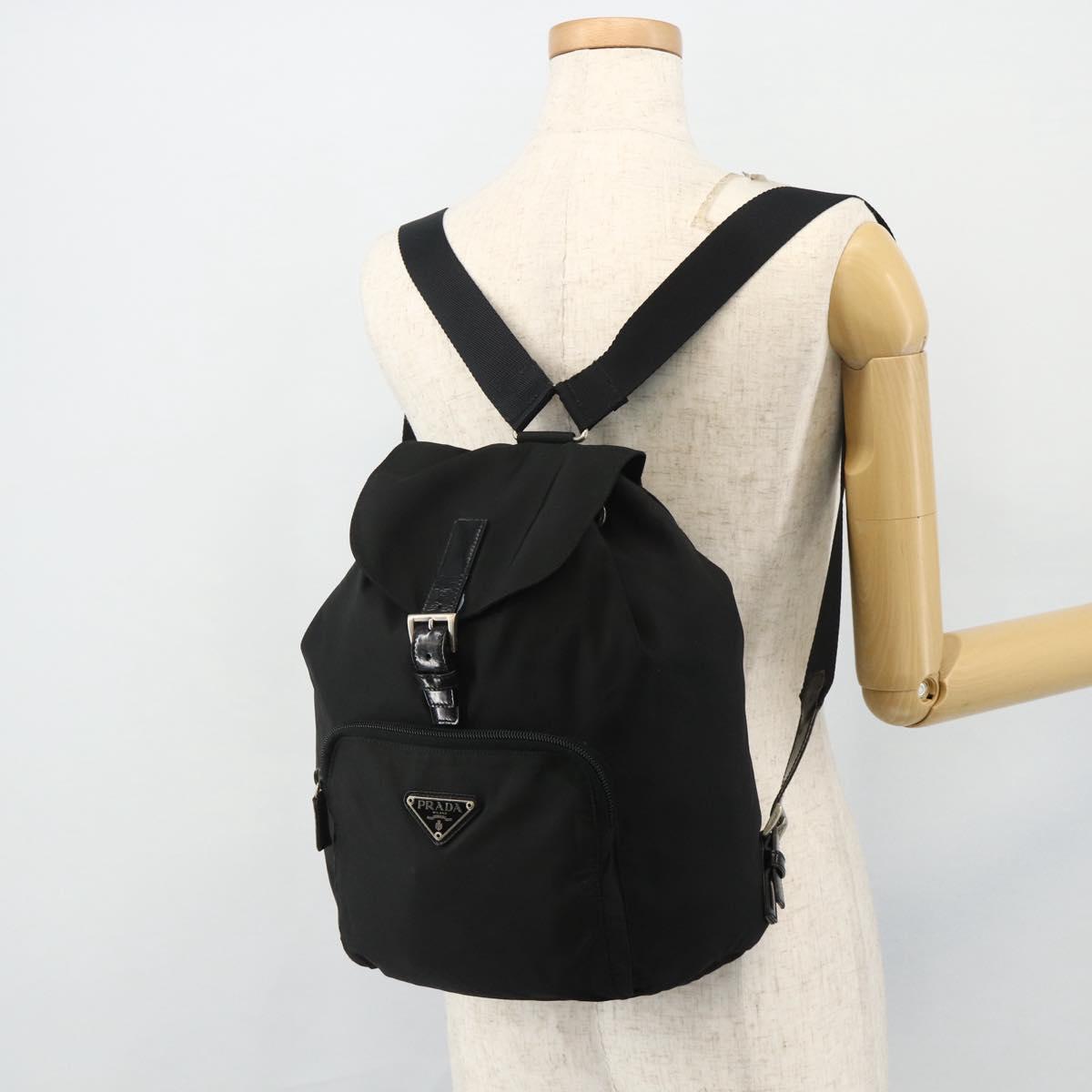PRADA Backpack Nylon Black Silver Auth bs34821