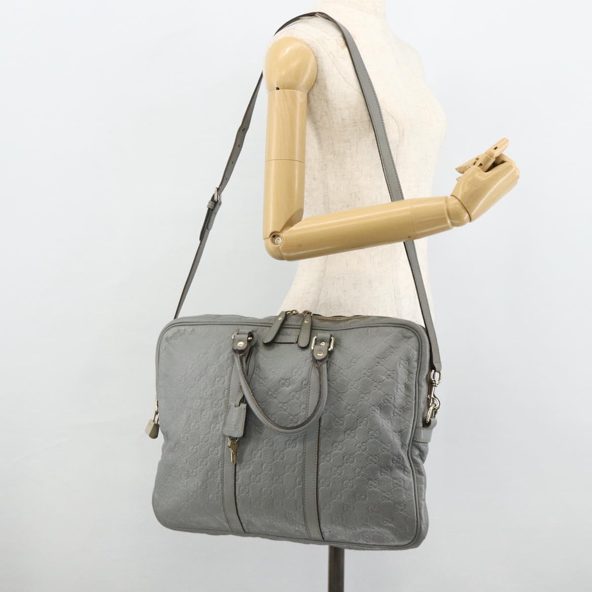 GUCCI GG Canvas Guccissima Hand Bag Leather 2way Gray Silver 201480 Auth bs34822