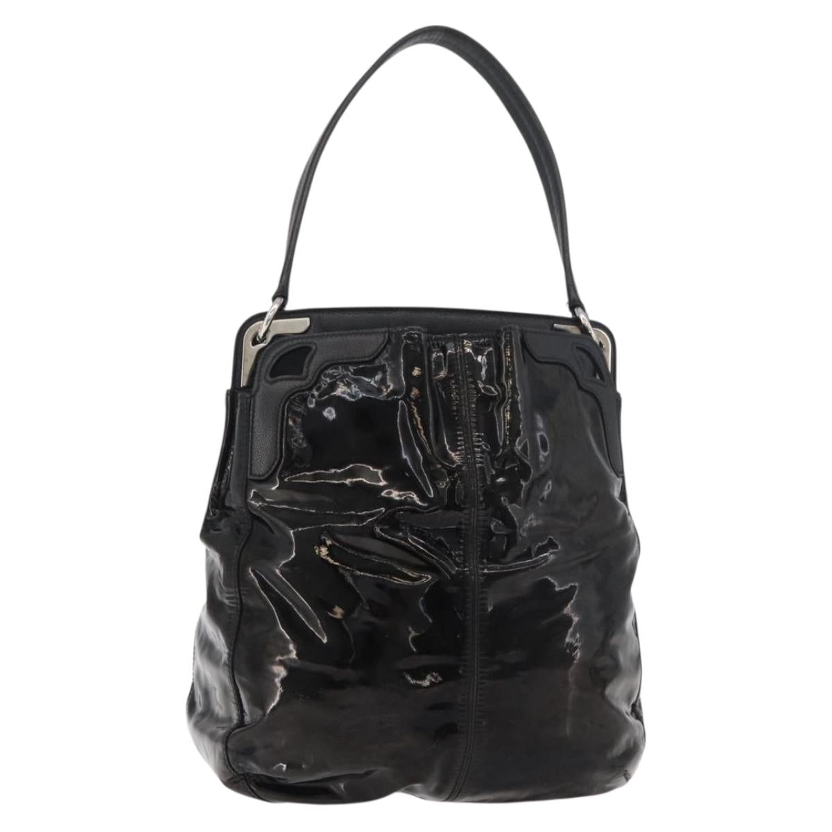 CARTIER Shoulder Bag Patent leather Brown Silver Auth bs34832A