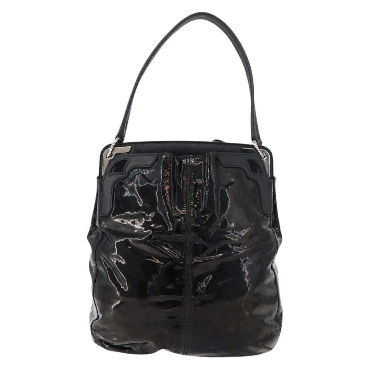 CARTIER Shoulder Bag Patent leather Brown Silver Auth bs34832A
