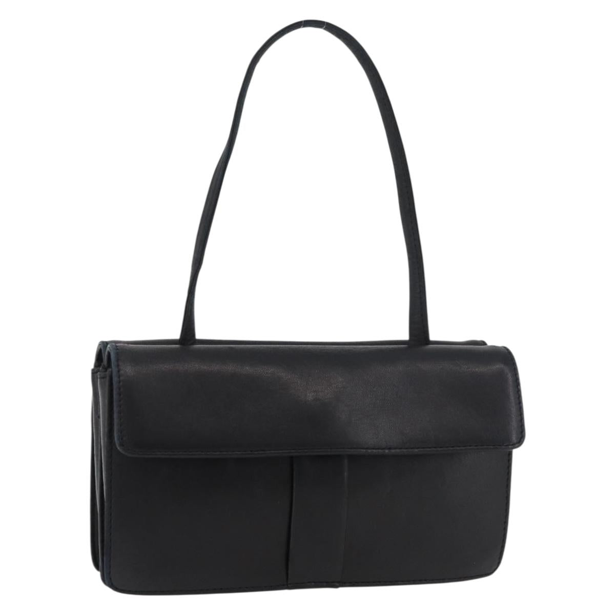 SAINT LAURENT Hand Bag Leather Black Gold Auth bs34834