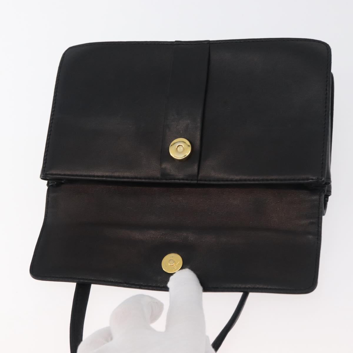 SAINT LAURENT Hand Bag Leather Black Gold Auth bs34834