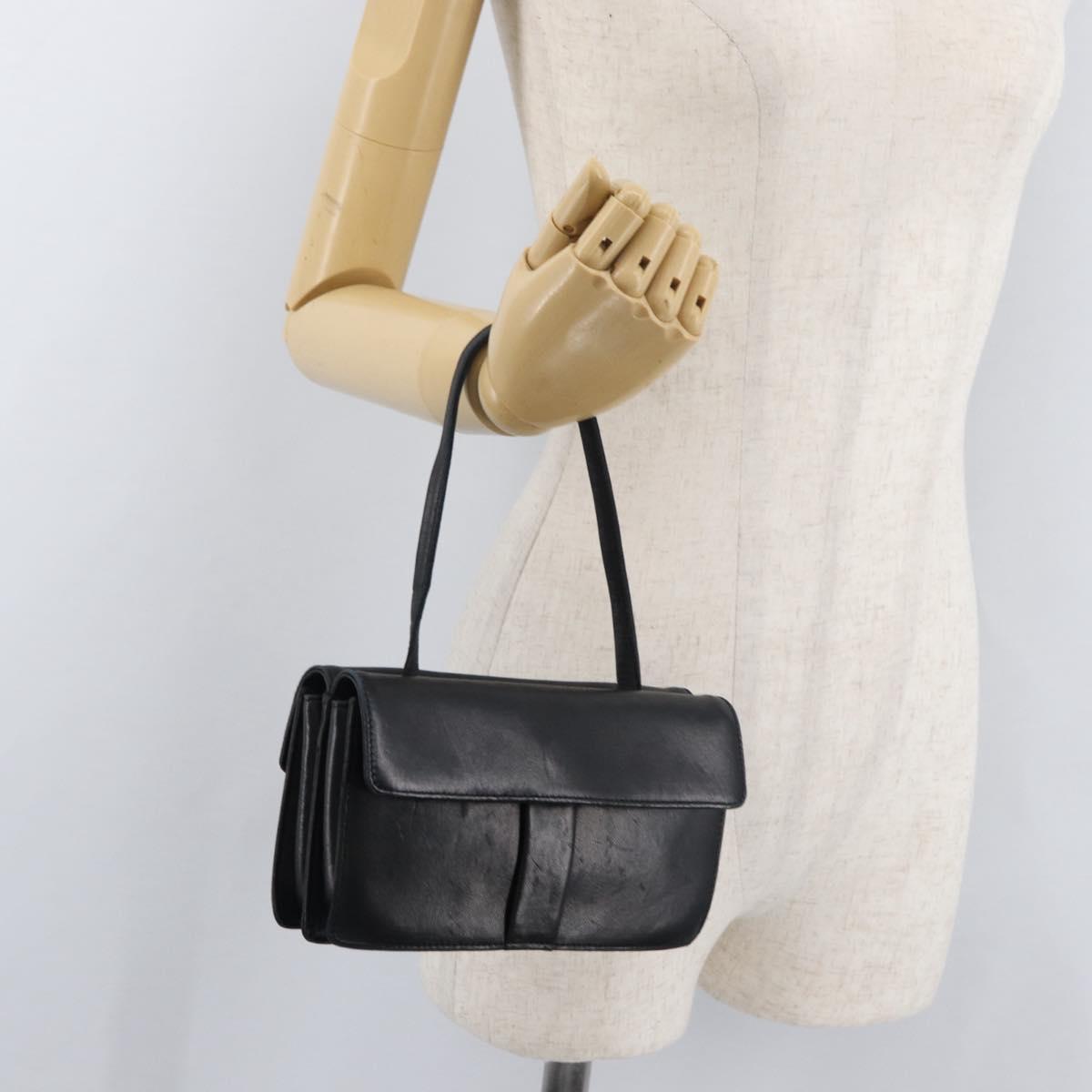 SAINT LAURENT Hand Bag Leather Black Gold Auth bs34834
