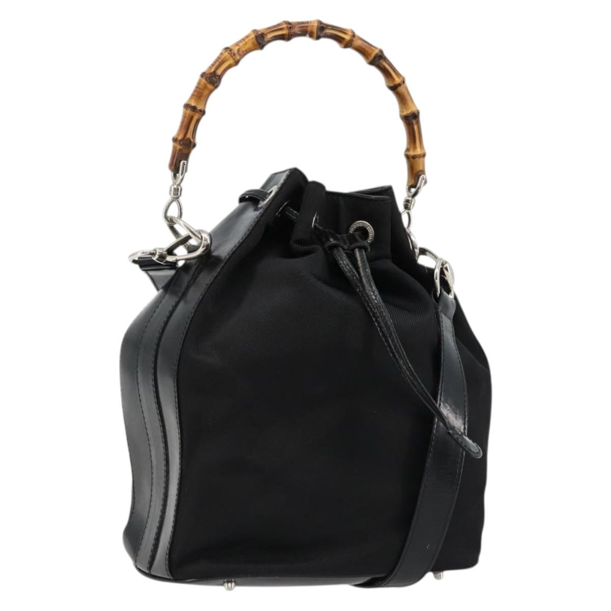 GUCCI Bamboo Hand Bag Nylon 2way Black Silver 001 3754 1657 Auth bs34836