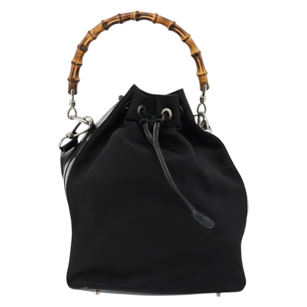 GUCCI Bamboo Hand Bag Nylon 2way Black Silver 001 3754 1657 Auth bs34836