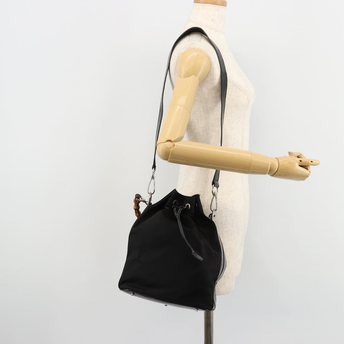 GUCCI Bamboo Hand Bag Nylon 2way Black Silver 001 3754 1657 Auth bs34836