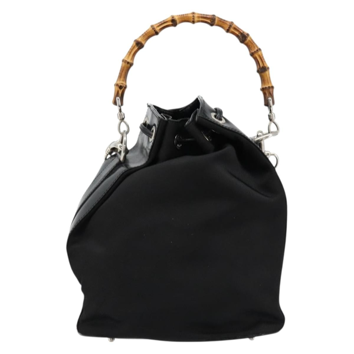GUCCI Bamboo Hand Bag Nylon 2way Black Silver 001 3754 1657 Auth bs34836
