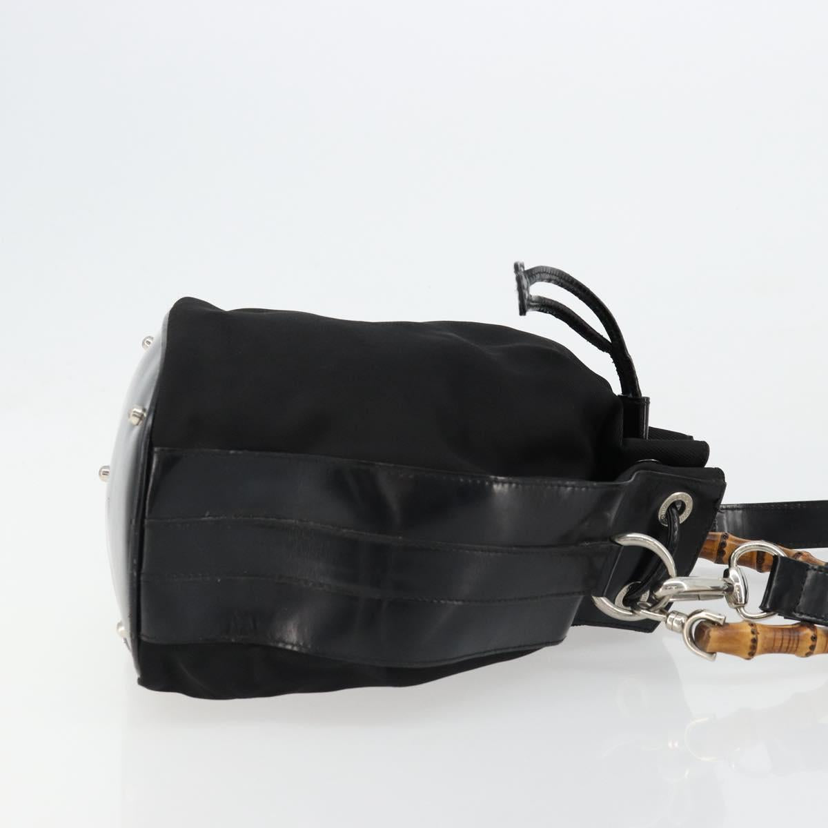 GUCCI Bamboo Hand Bag Nylon 2way Black Silver 001 3754 1657 Auth bs34836