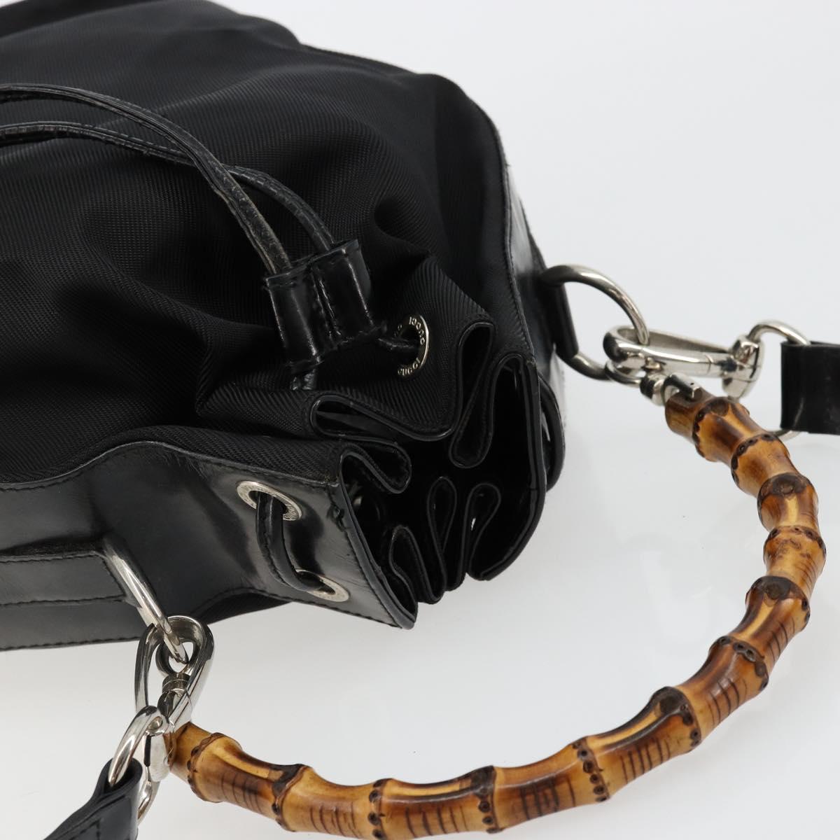 GUCCI Bamboo Hand Bag Nylon 2way Black Silver 001 3754 1657 Auth bs34836
