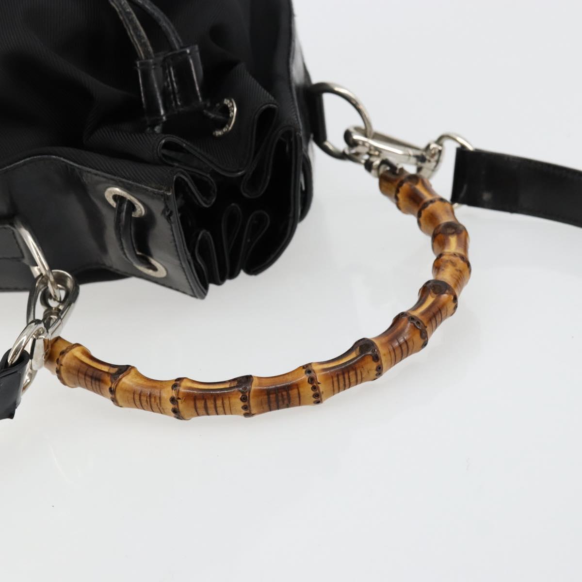 GUCCI Bamboo Hand Bag Nylon 2way Black Silver 001 3754 1657 Auth bs34836