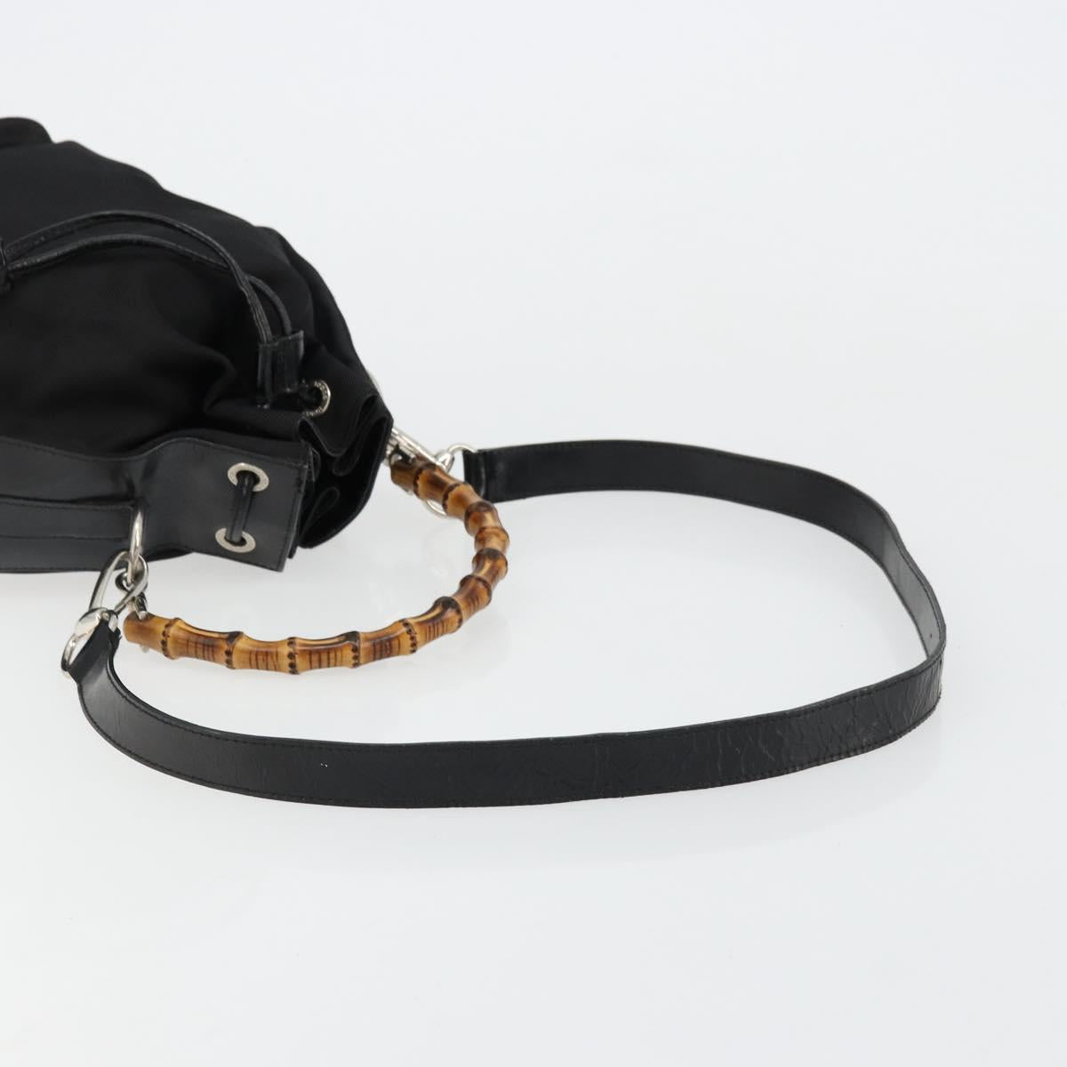 GUCCI Bamboo Hand Bag Nylon 2way Black Silver 001 3754 1657 Auth bs34836
