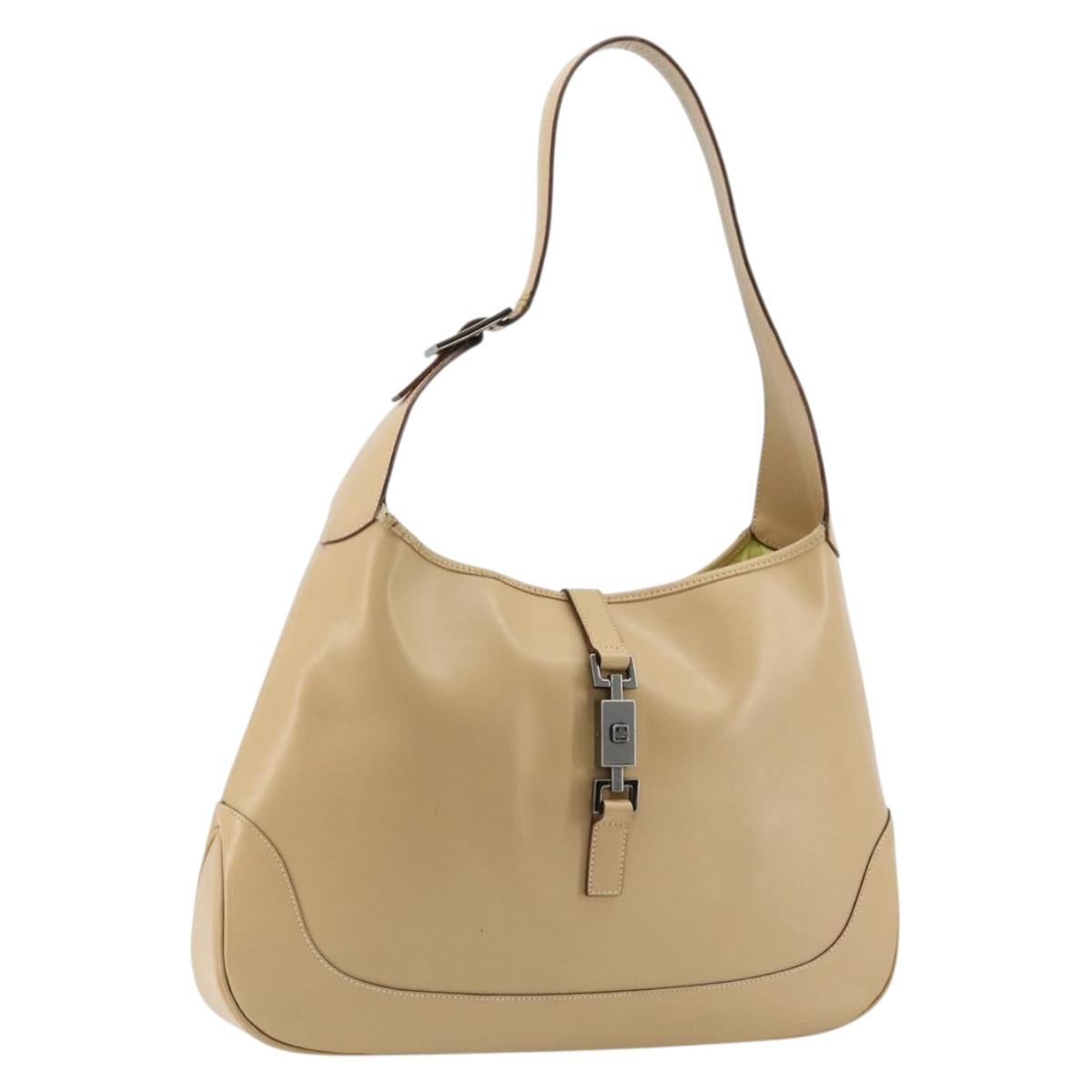 GUCCI Jackie Shoulder Bag Leather Beige Silver 001 3346 Auth bs34837