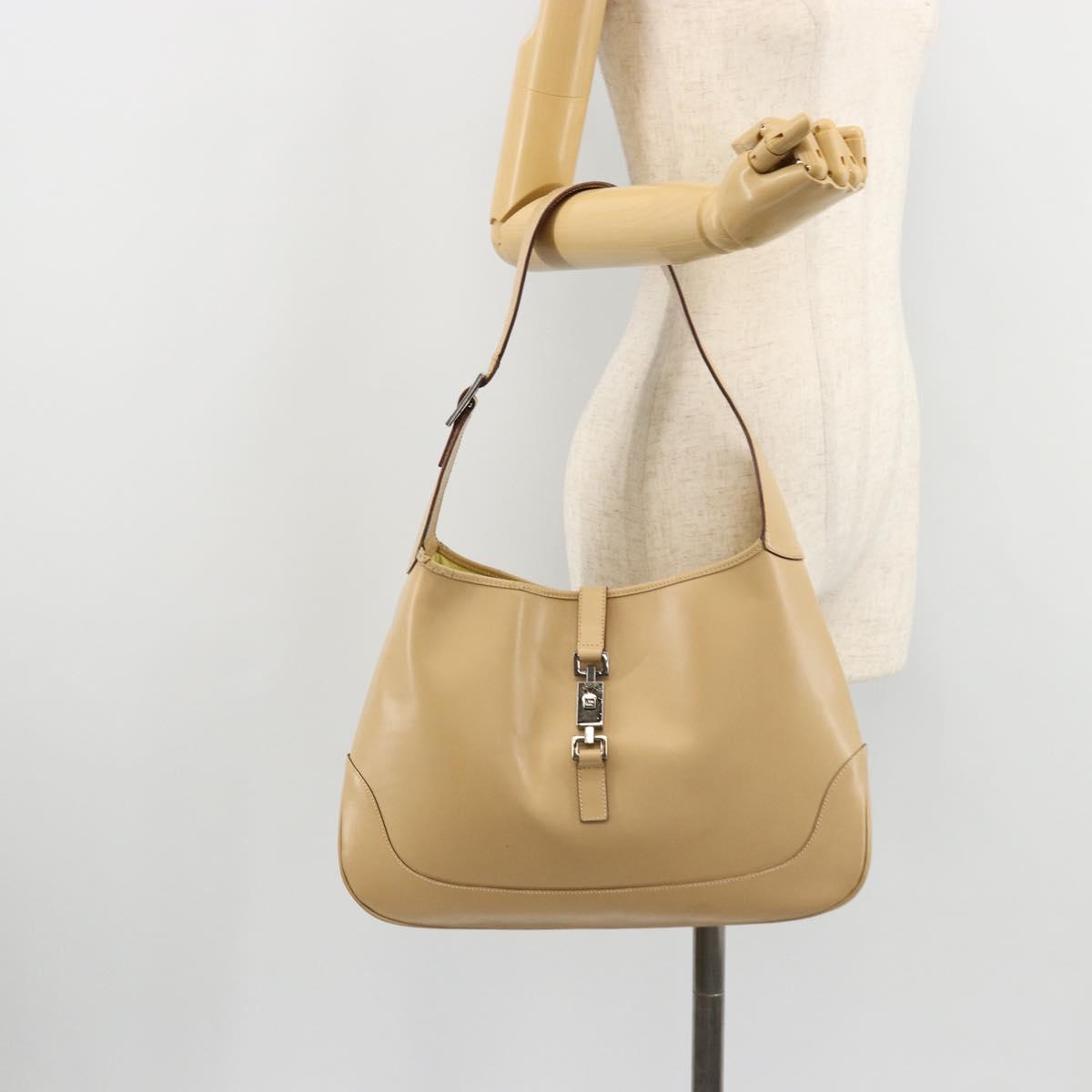 GUCCI Jackie Shoulder Bag Leather Beige Silver 001 3346 Auth bs34837