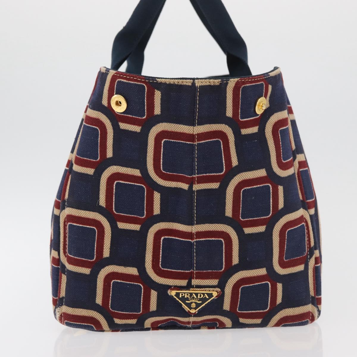 PRADA Canapa L Hand Bag Canvas Navy Gold Auth bs34839A