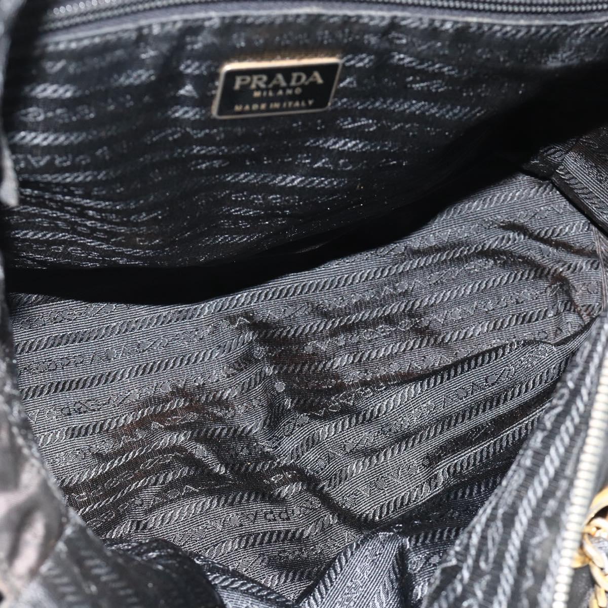 PRADA Chain Shoulder Bag Nylon Black Gold Auth bs34840